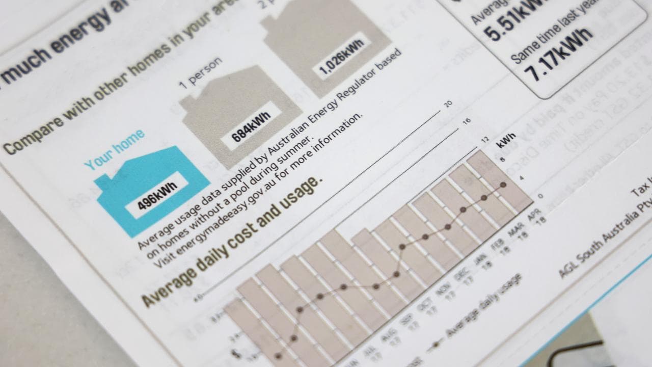 A residential power bill is seen at a home in Adelaide