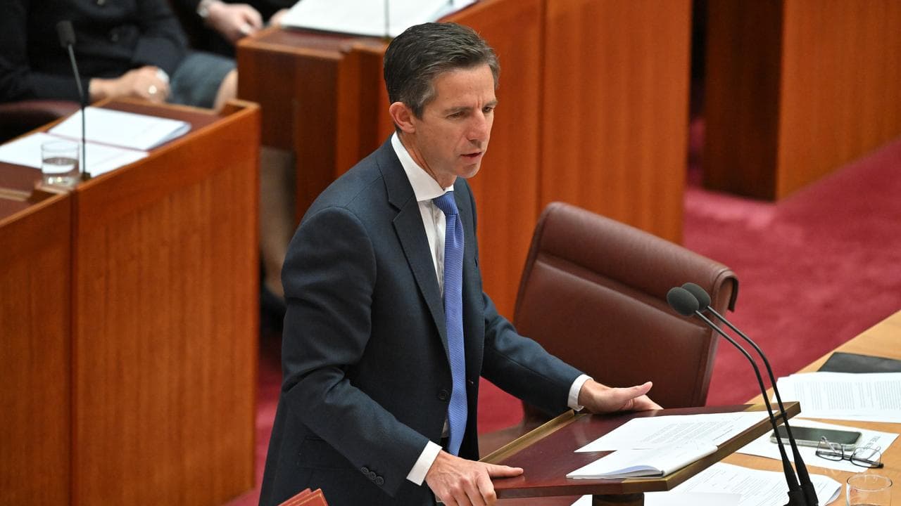 Opposition senator Simon Birmingham moves a motion on anti-Semitism