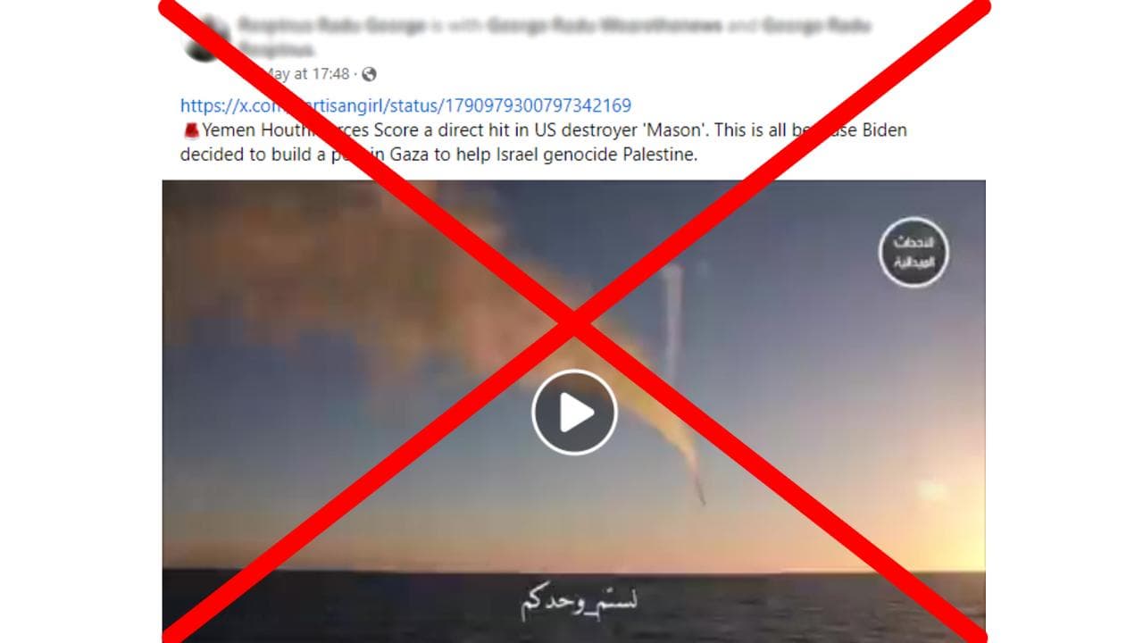 Facebook post saying Houthi rebels bombed US warship.