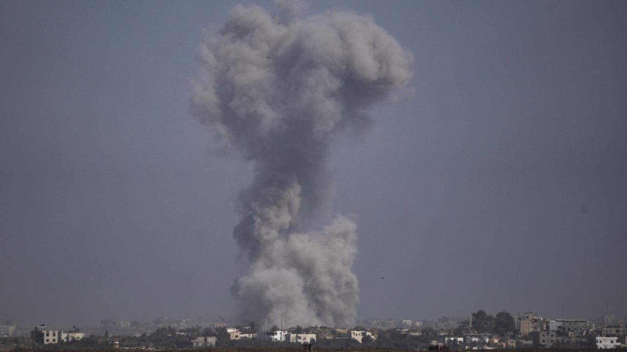 Smoke rises following an Israeli air strike in the Gaza Strip