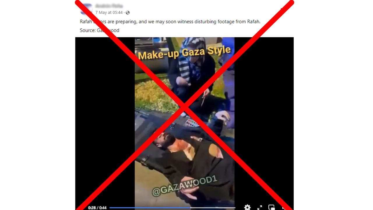 Facebook video of actors wearing war wound make-up.