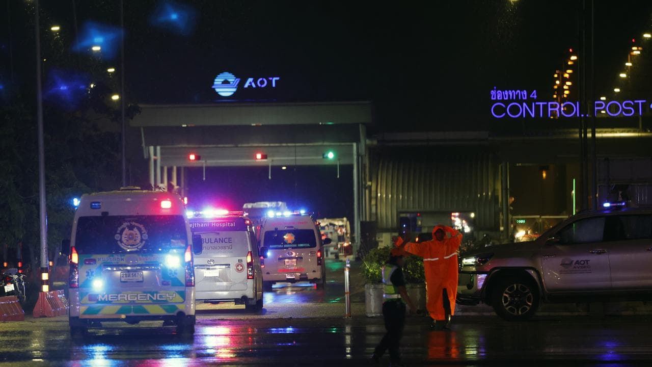 Ambulances transport injured passengers to hospital in Bangkok