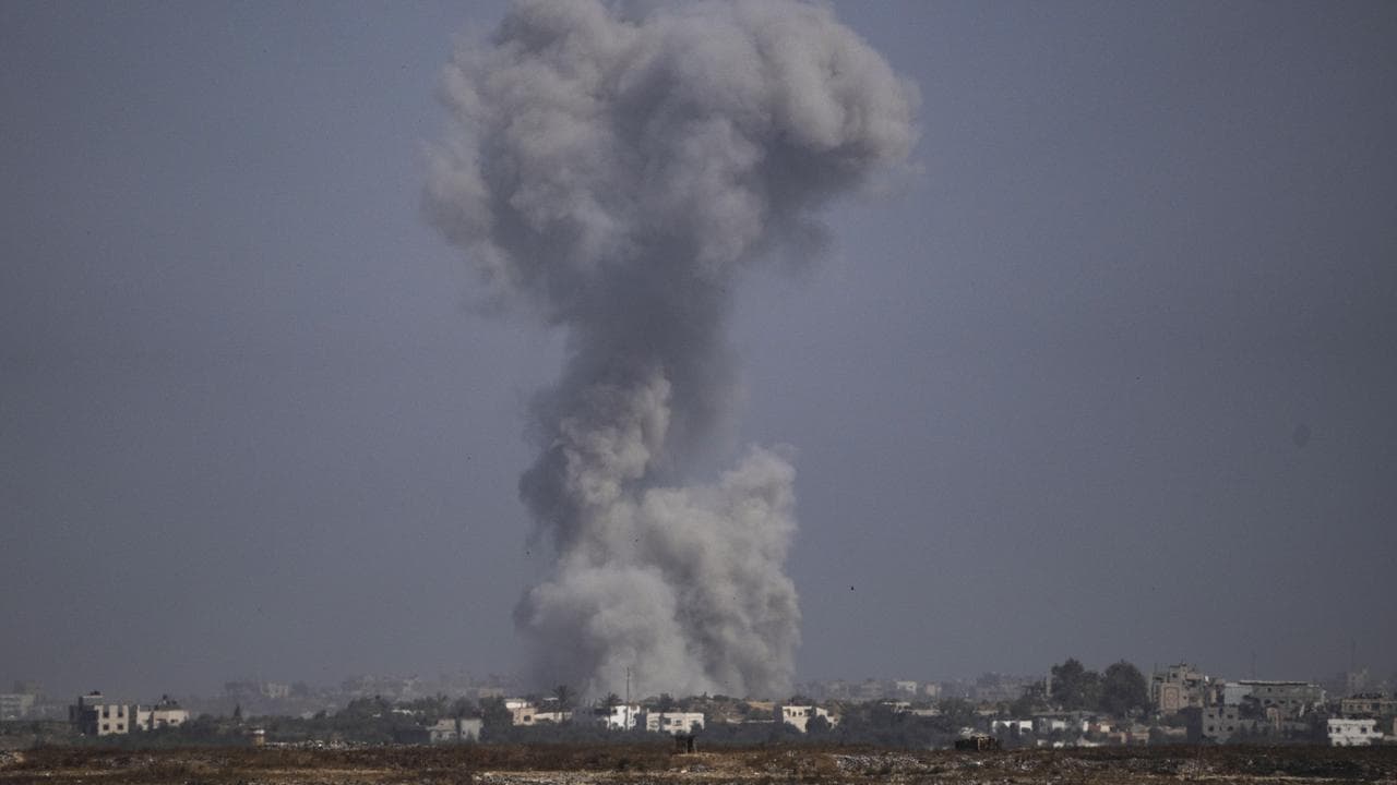 Smoke rises following an Israeli airstrike in the Gaza Strip,