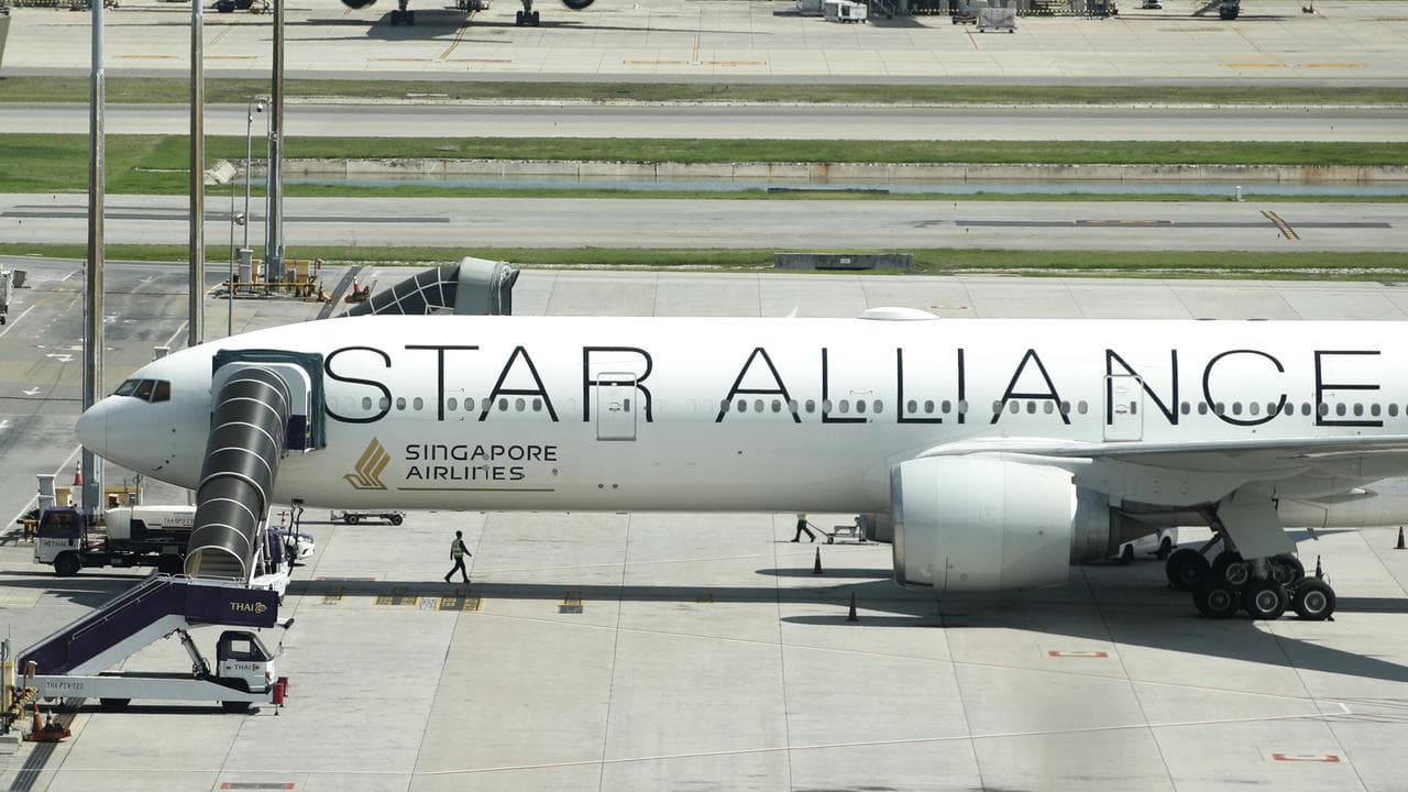 Singapore Airlines plane on tarmac after emergency landing