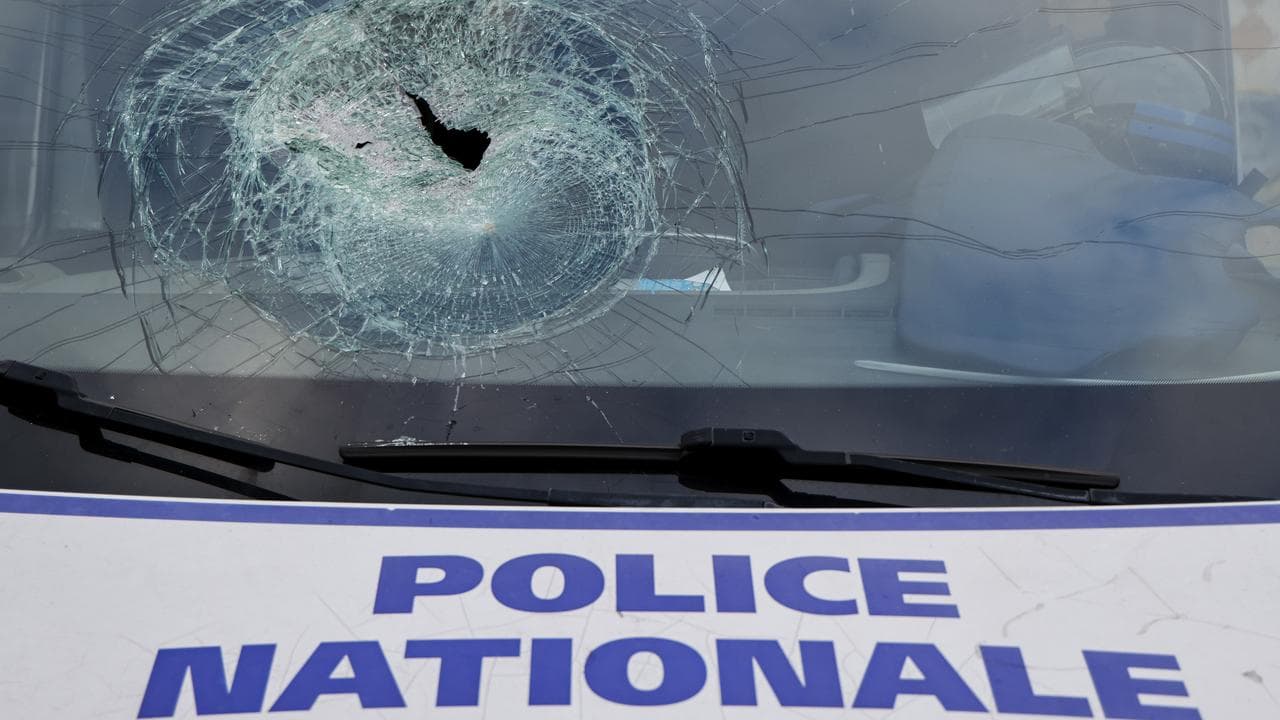 Damaged police vehicle