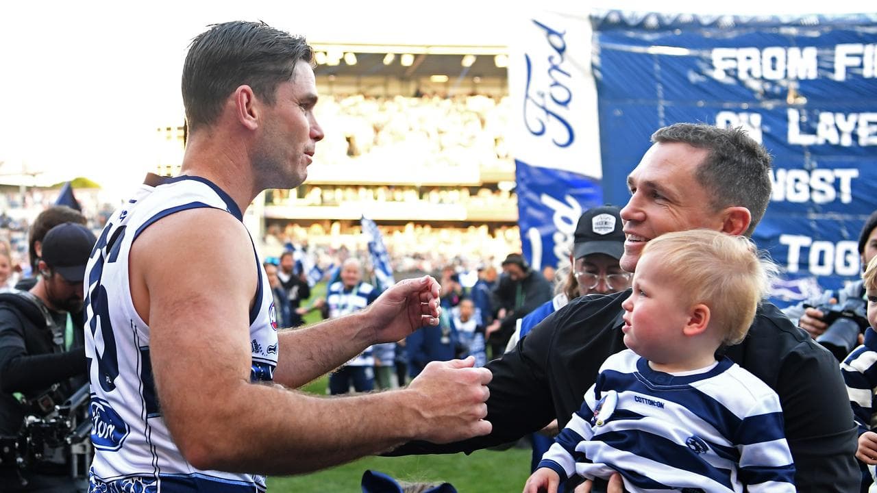 Tom Hawkins (left) and Joel Selwood.