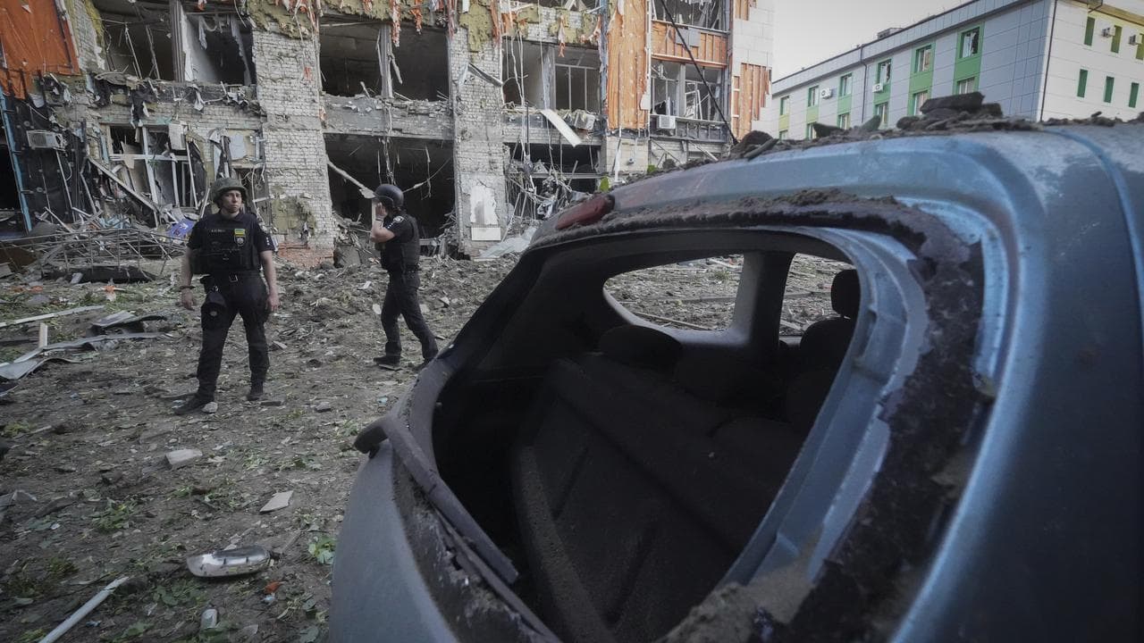 Kharkiv city centre covered with debris