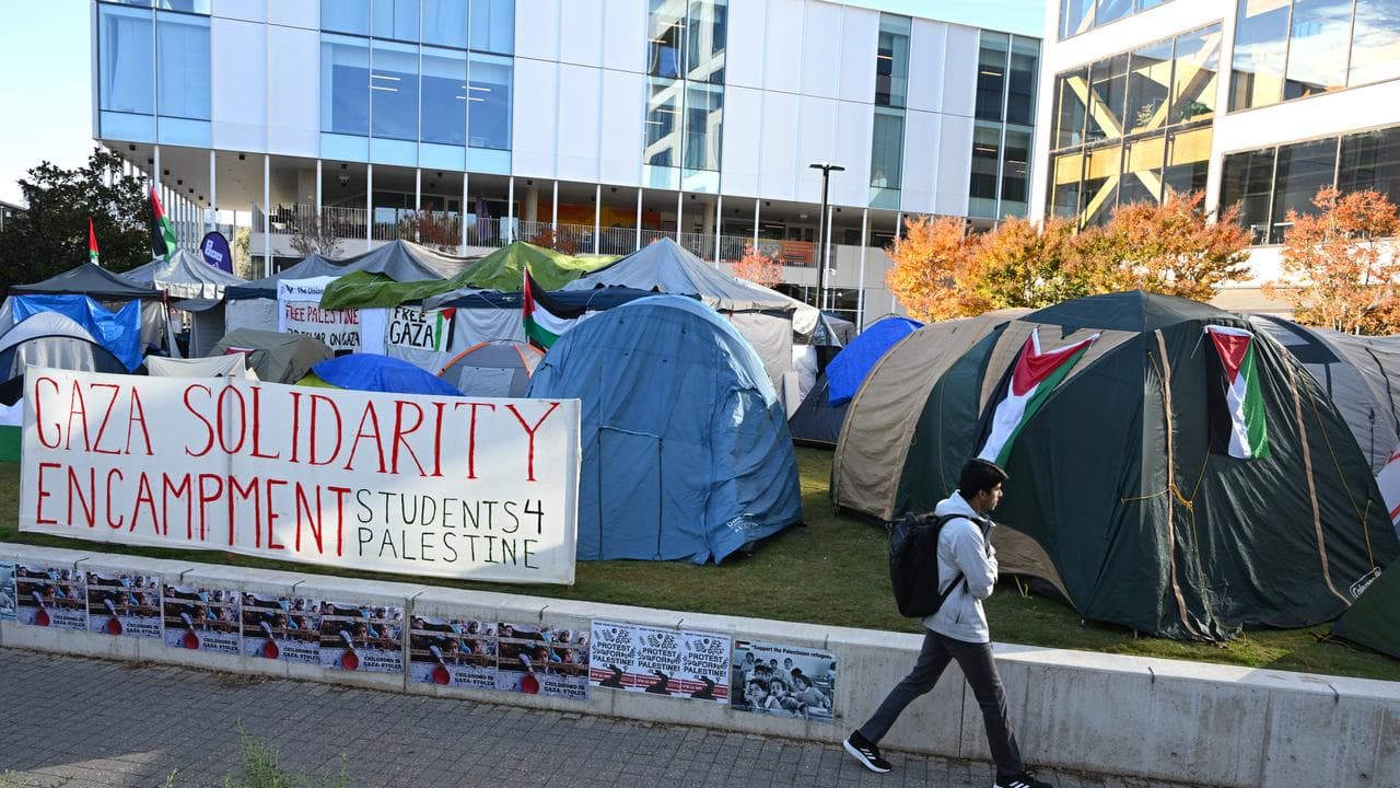 A Gaza Solidarity camp at the ANU in Canberra.