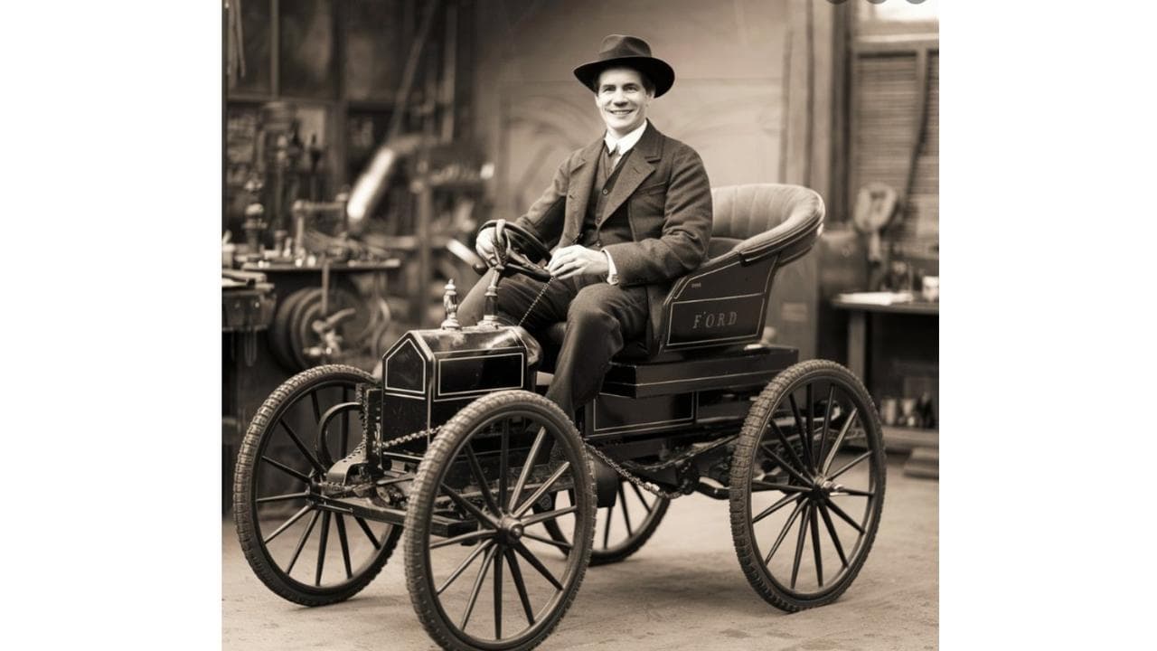 An AI-generated image, supposedly of Henry Ford in his quadricycle.