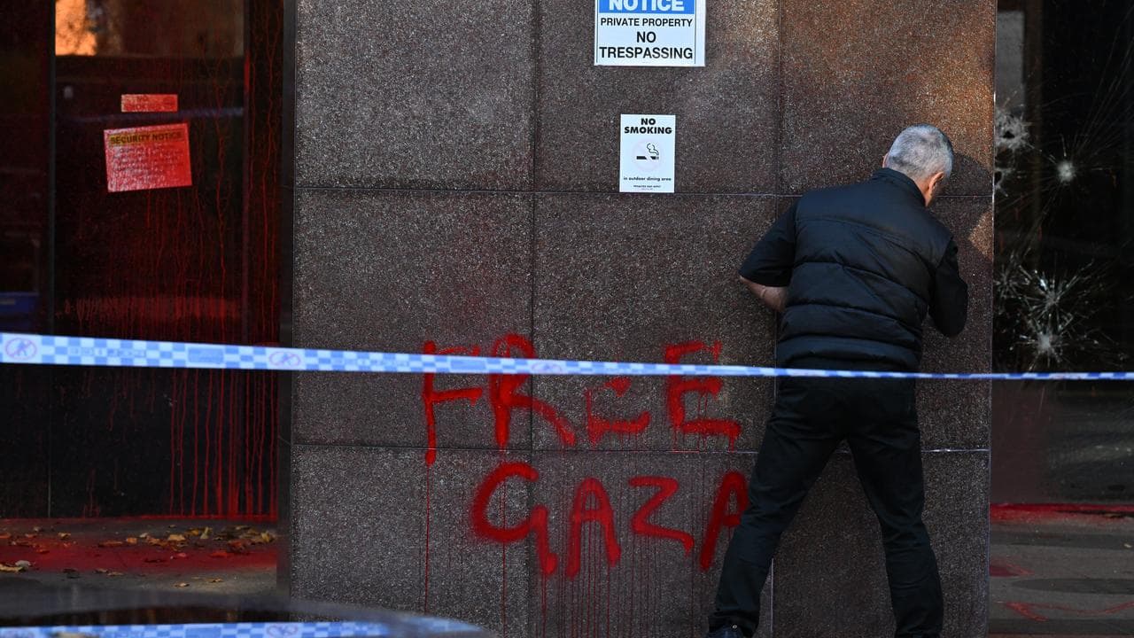 Damage to the US consulate in Melbourne.