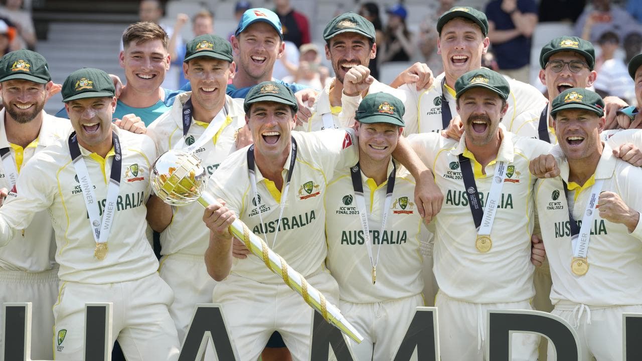 Australia players celebrating a Test win.