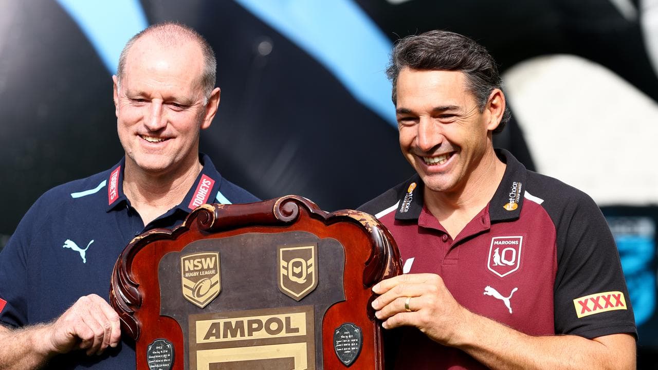 Michael Maguire (left) and Maroons coach Billy Slater.