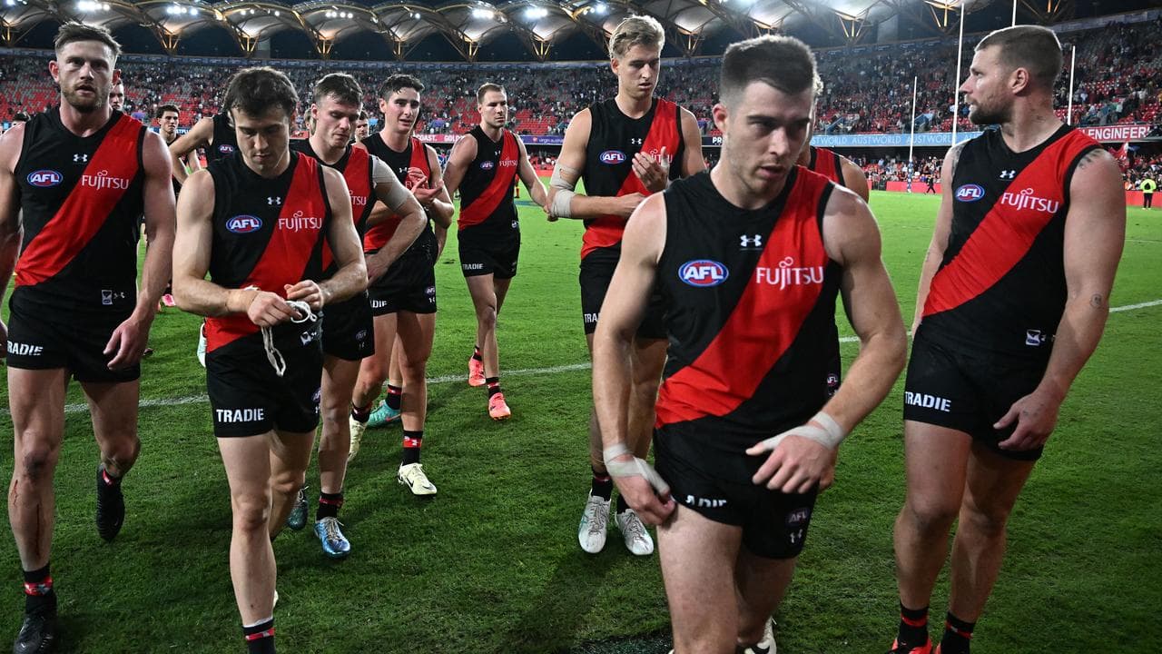 Disappointed Essendon players.