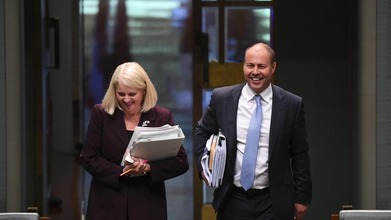Karen Andrews with Josh Frydenberg in 2019.