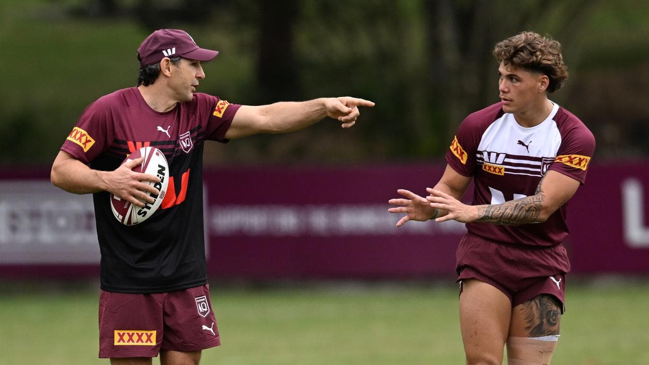 Maroons coach Billy Slater (left) and Reece Walsh (right).