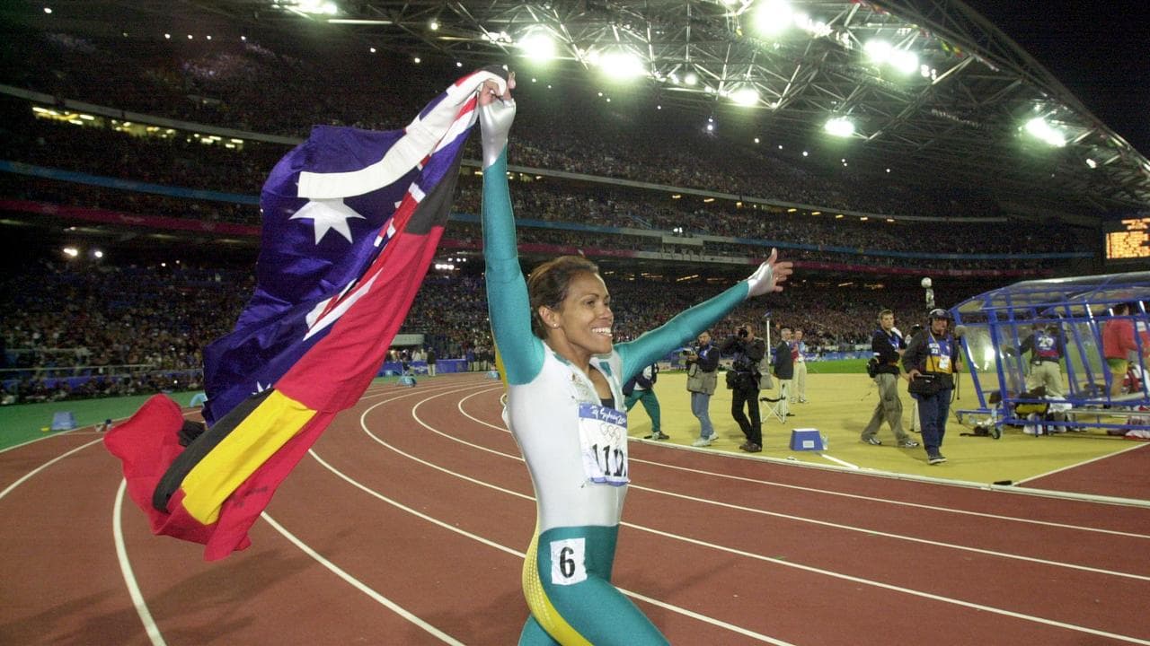 Cathy Freeman celebrates. 