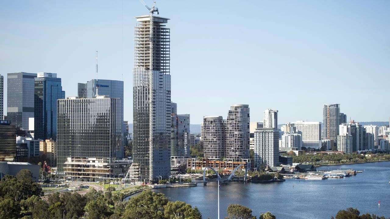 The Elizabeth Quay development is seen from Kings Park in Perth