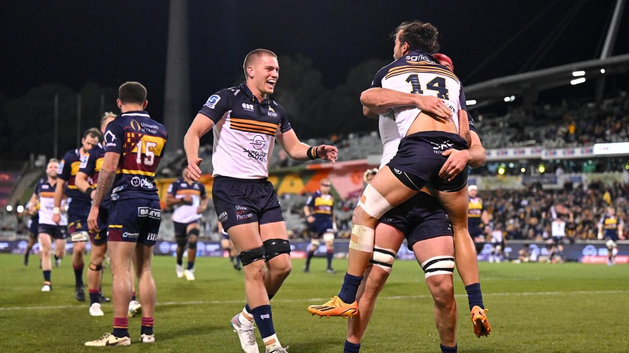 Andy Muirhead of the Brumbies celebrates.