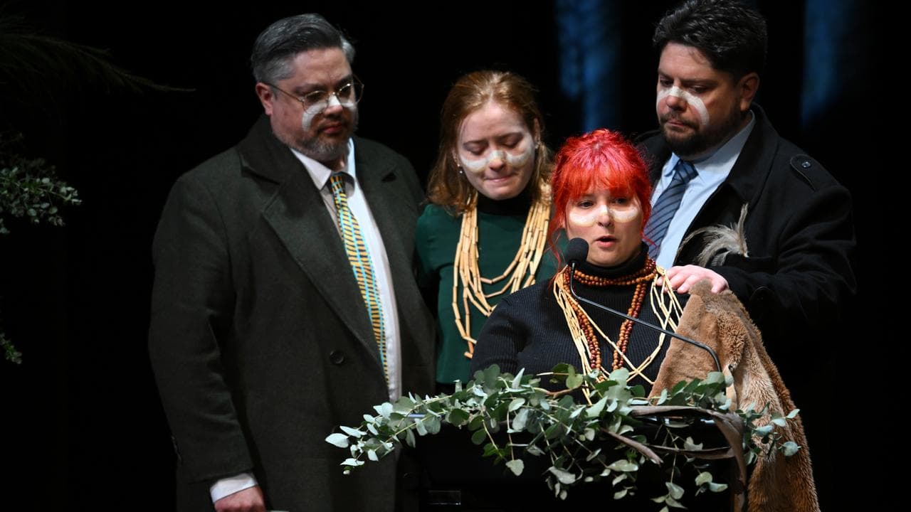 The grandchildren of Aunty Fay Carter at her state funeral.