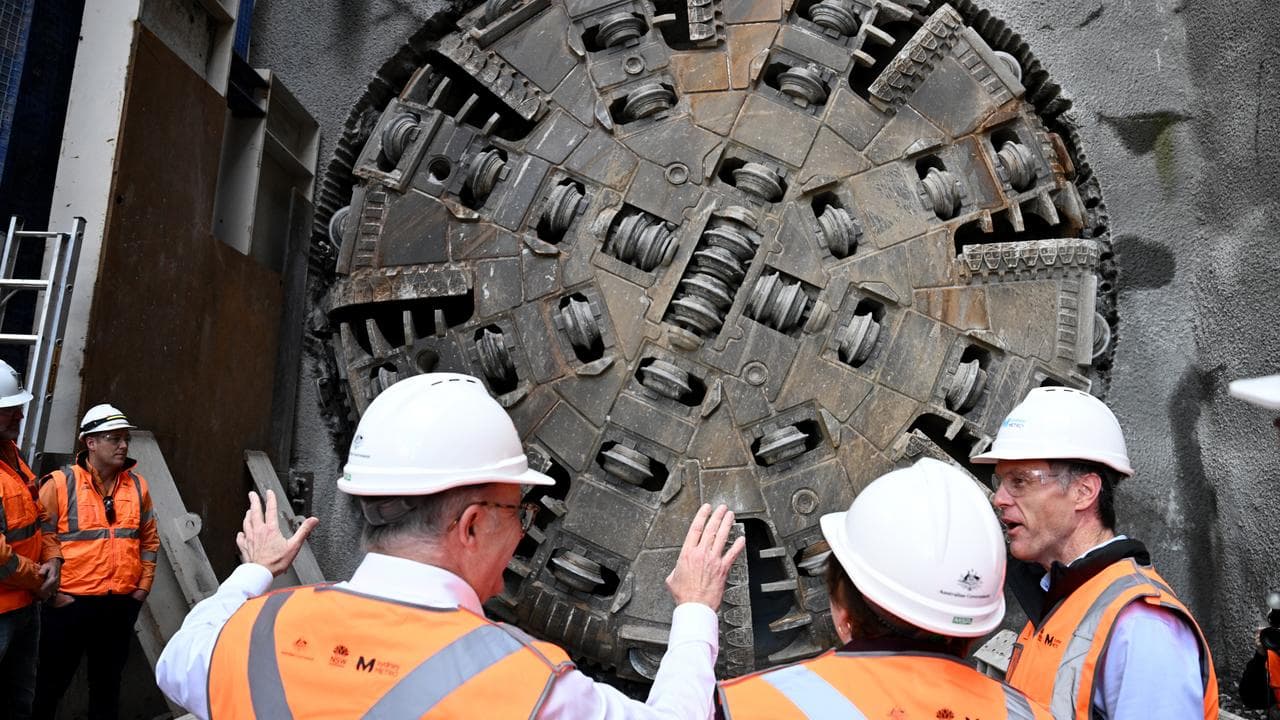 Anthony Albanese and Chris Minns at a tunnel breakthrough.