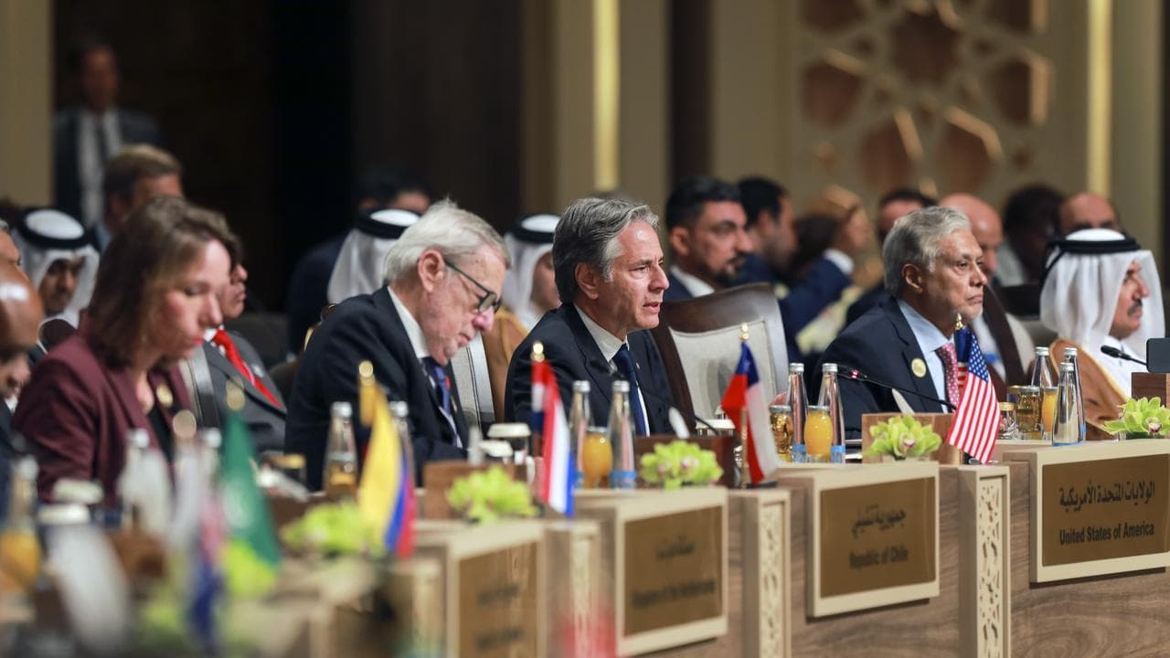US Secretary of State Antony Blinken at a conference on Gaza in Jordan