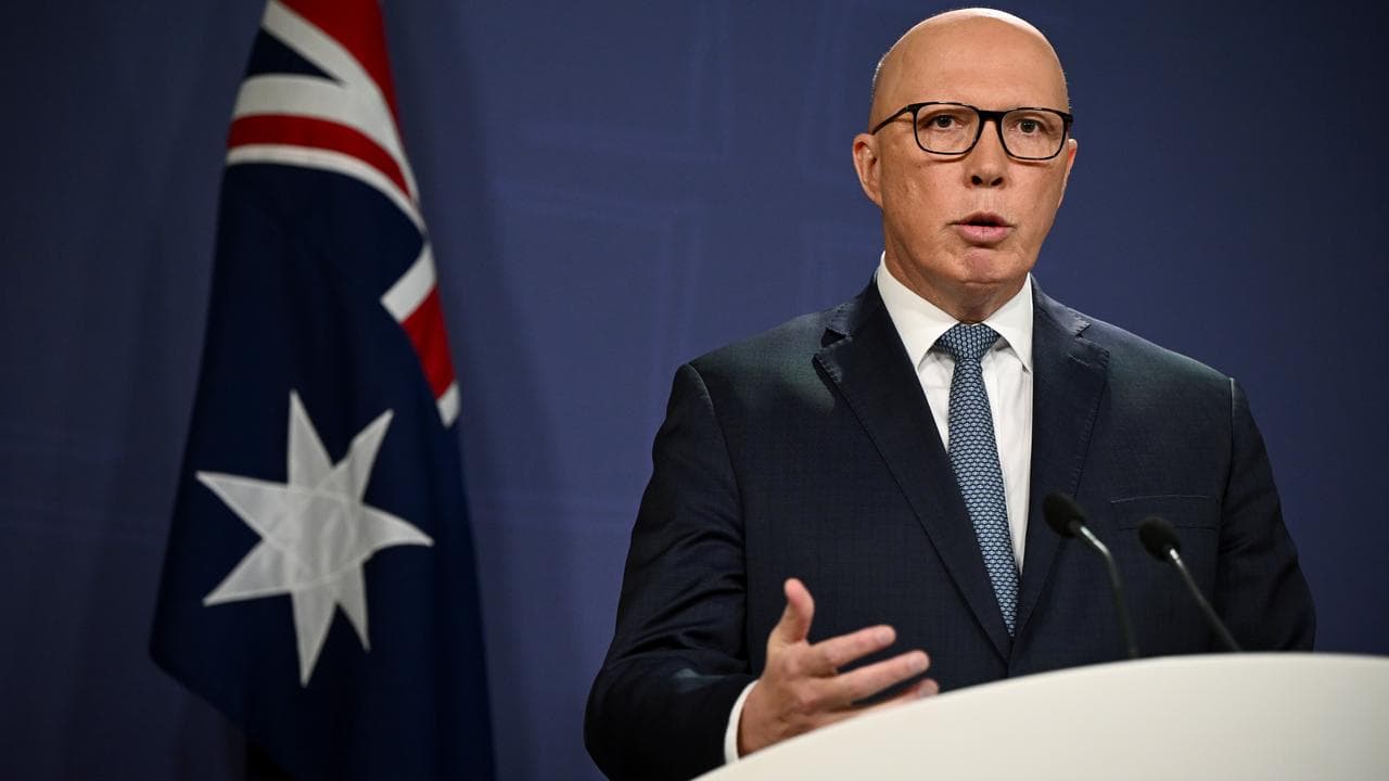 Opposition Leader Peter Dutton at a press conference.