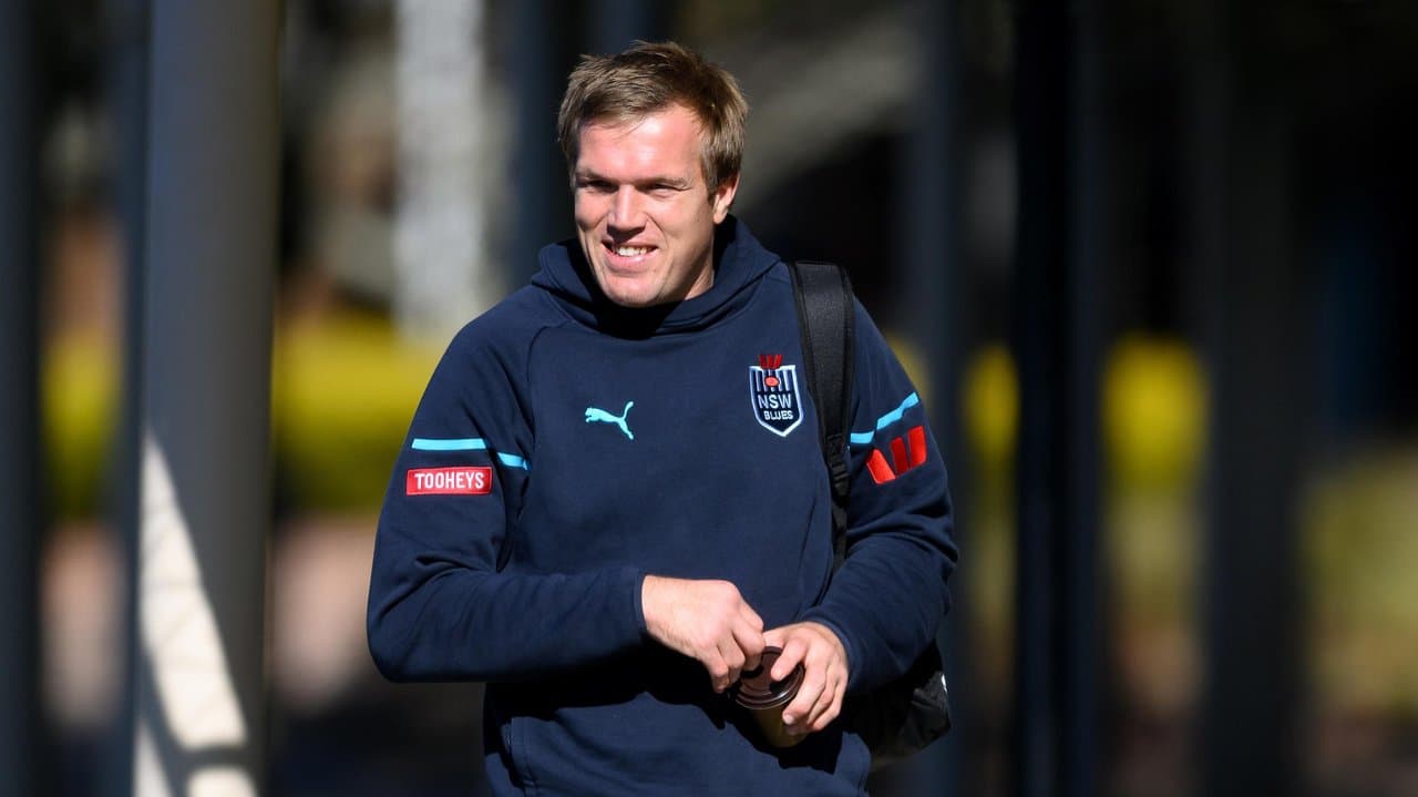 Jake Trbojevic arrives at NSW training. 