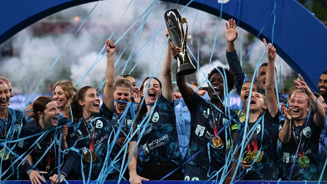 Sydney FC celebrate winning the ALW grand final in 2024.