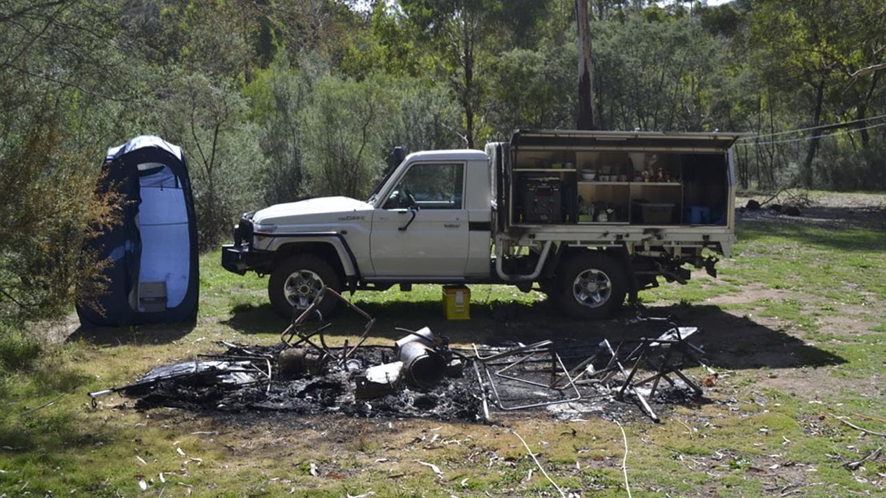 Russell Hill and Carol Clay's burnt-out campsite (file image)