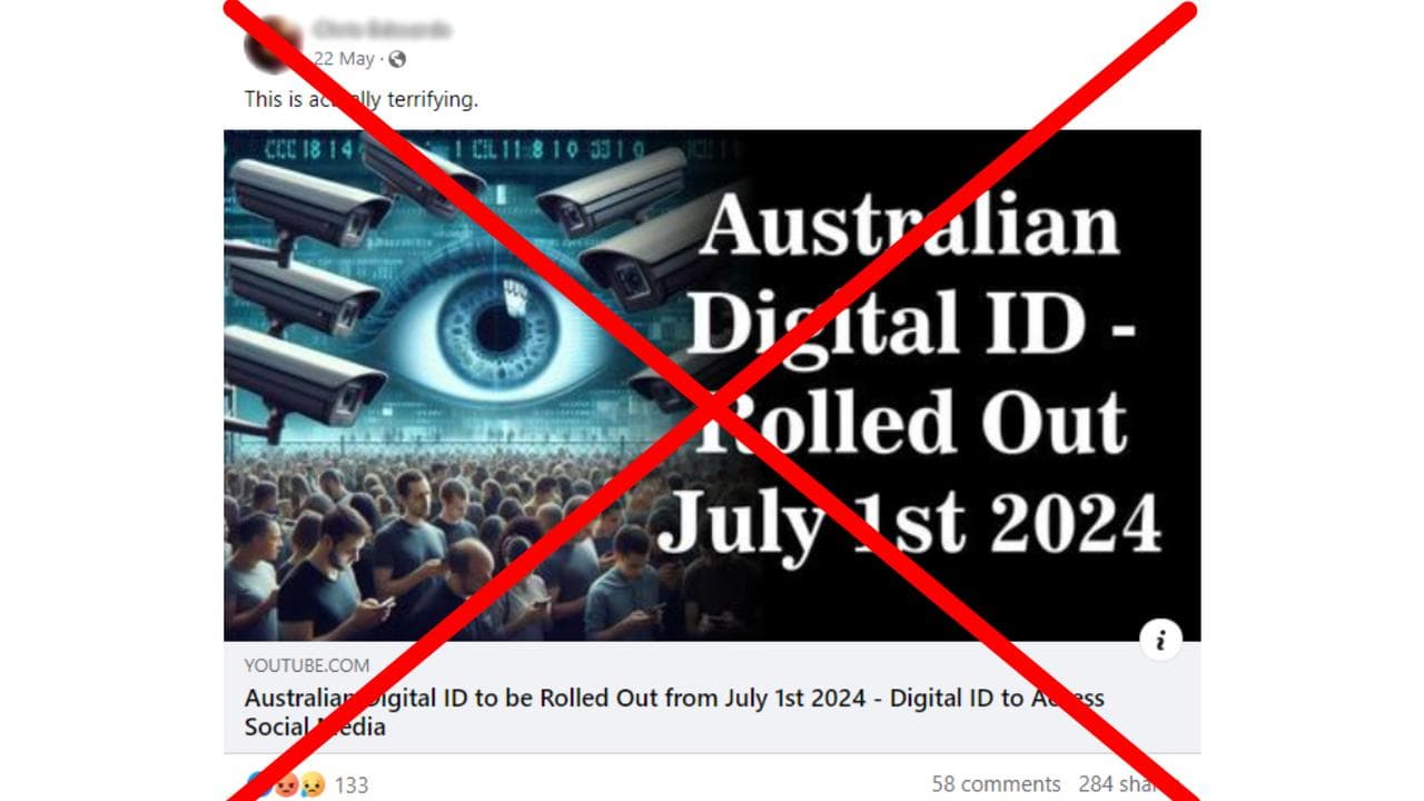 Crossed out Facebook post about digital IDs for social media use.