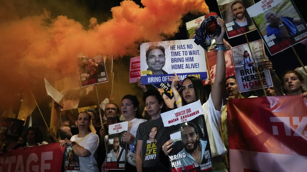 Relatives and friends of hostages held in the Gaza Strip by the Hamas