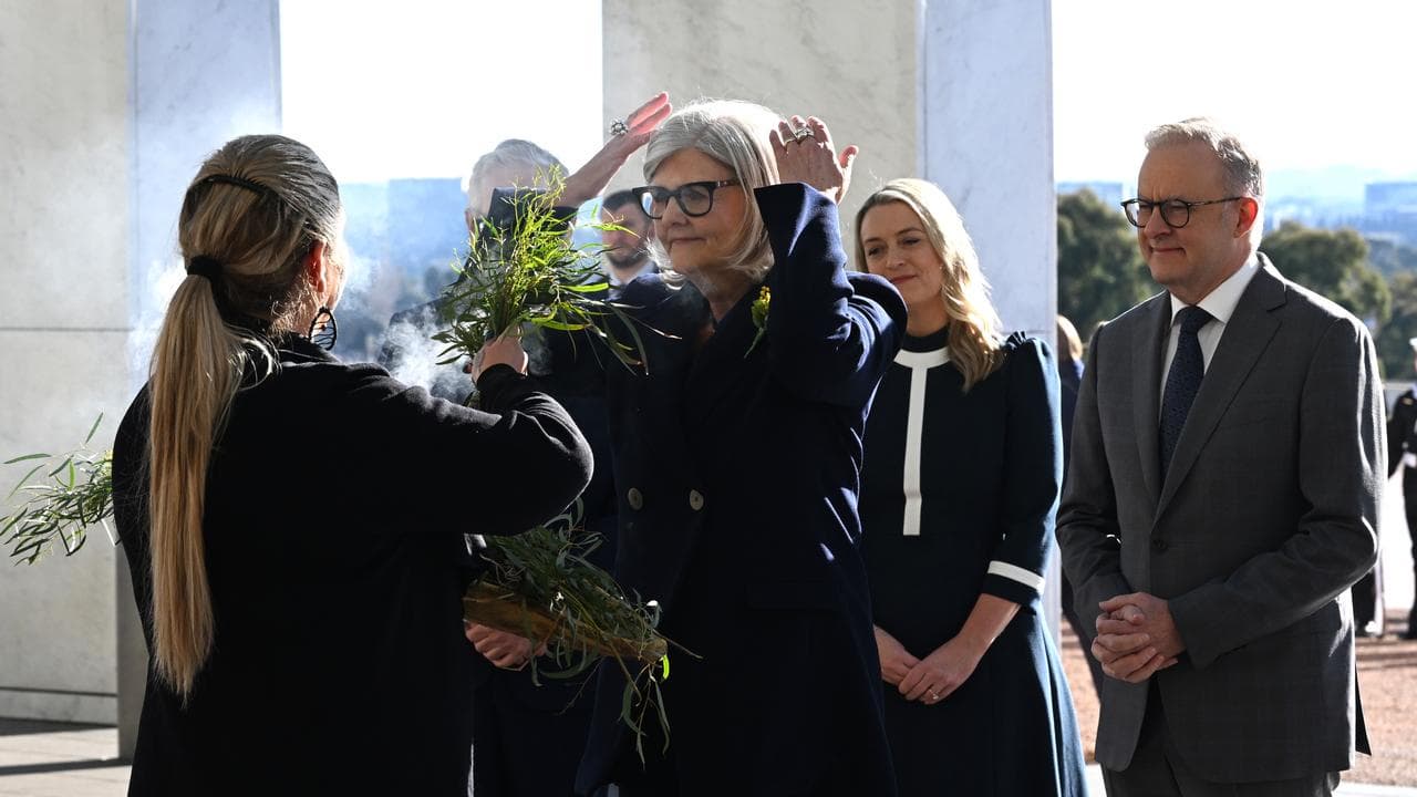Sam Mostyn at a smoking ceremony.
