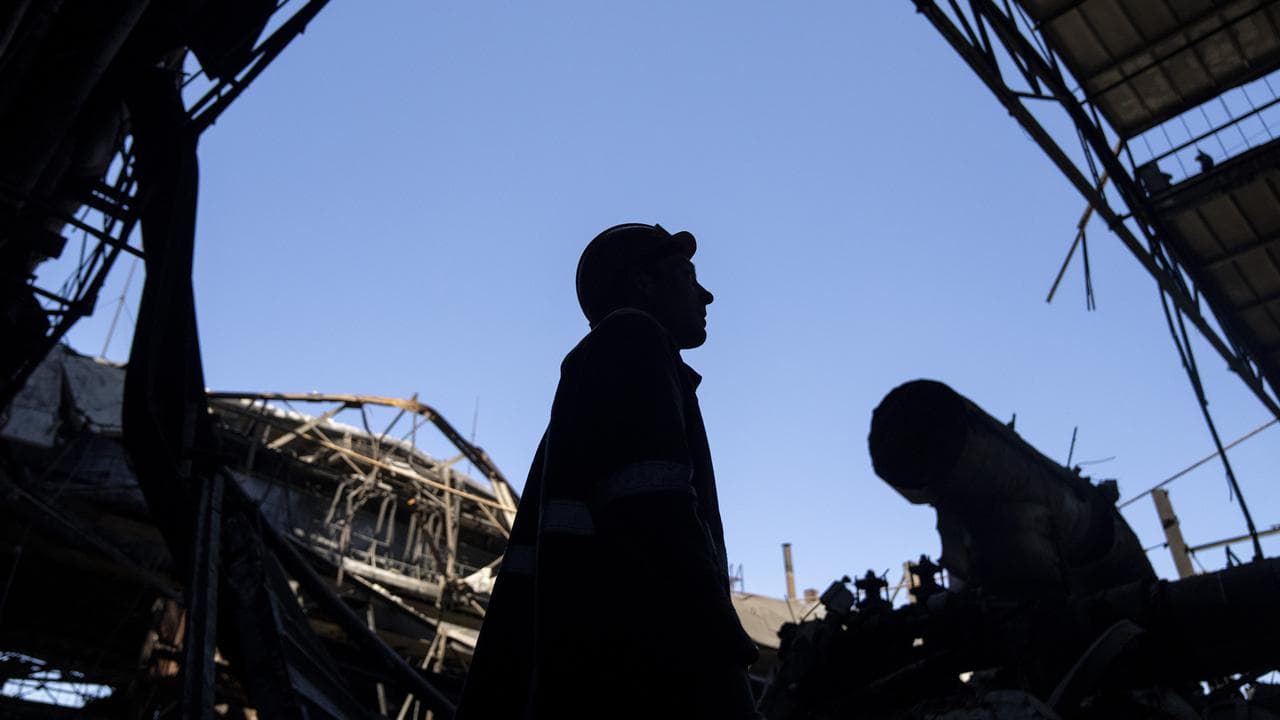 A damaged building in Donetsk