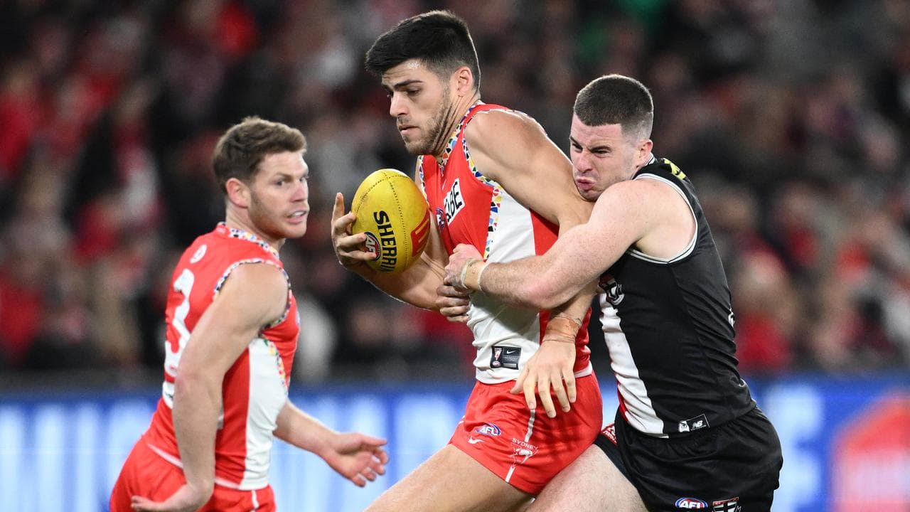Jack Higgins' tackle on Sydney's Lewis Melican.