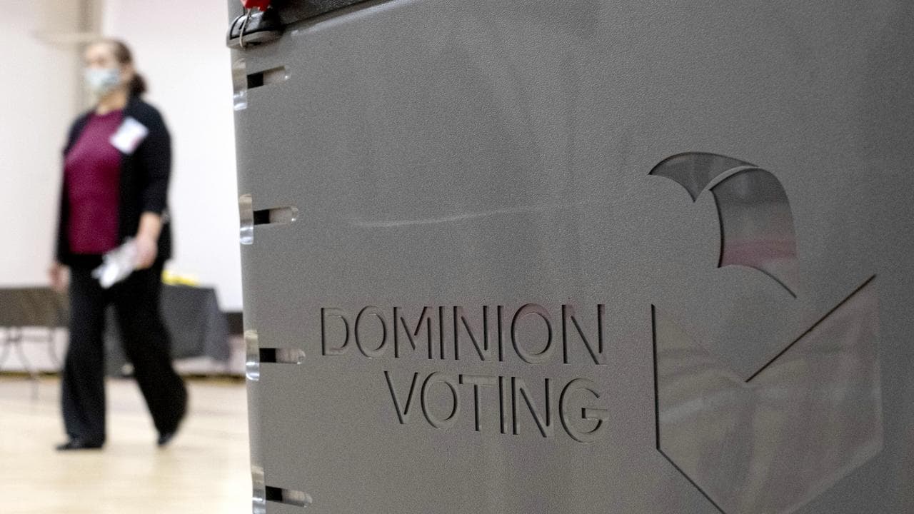 A Dominion ballot scanner at a school in the US.