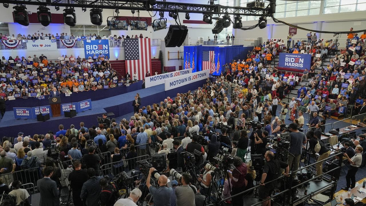 President Joe Biden speaking in Detroit
