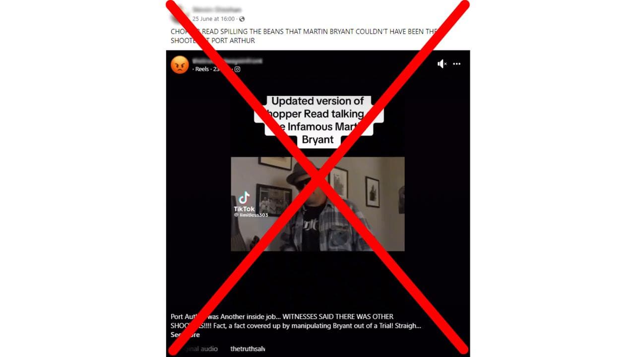 Crossed out Facebook post about Chopper Read and Port Arthur.