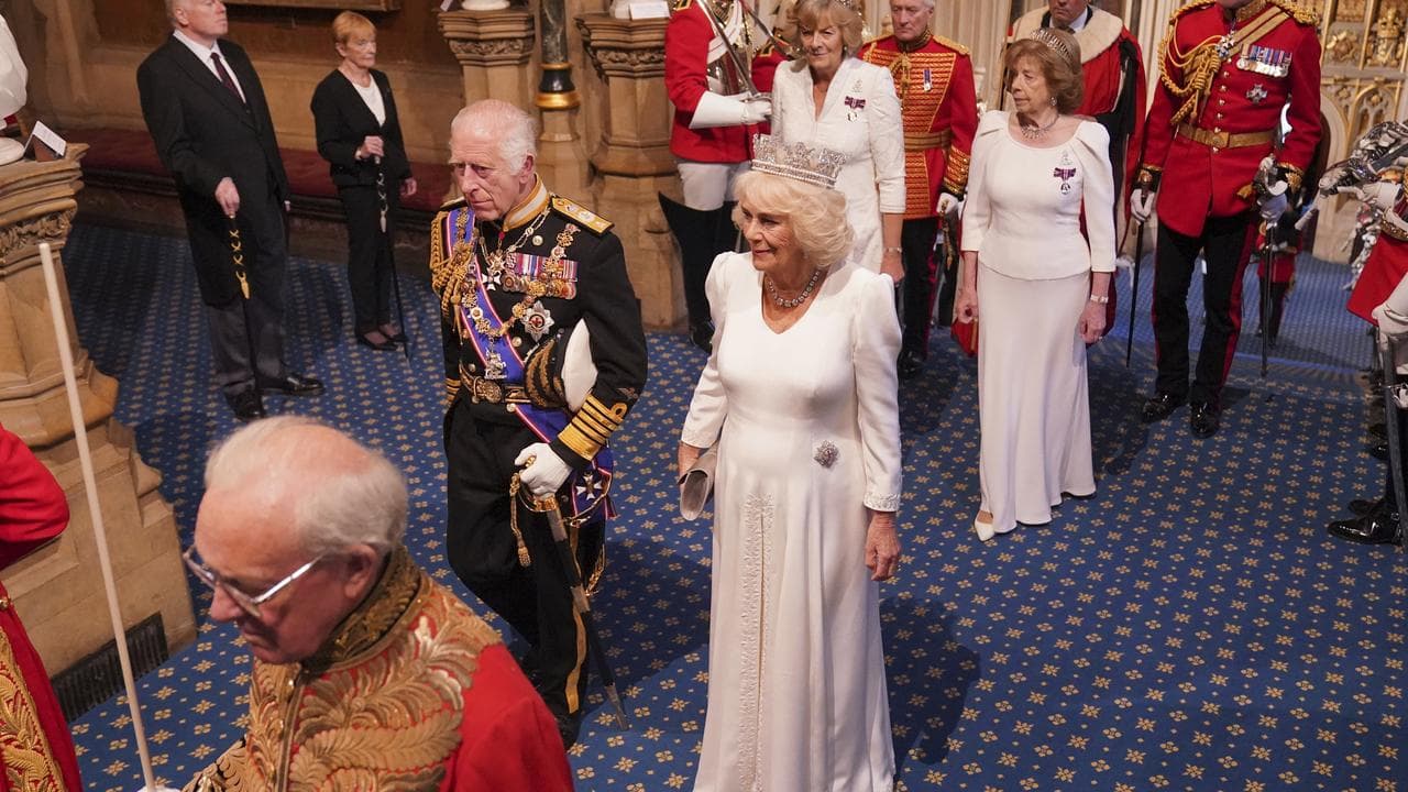 King Charles III and Queen Camilla arrive in the House of Lords