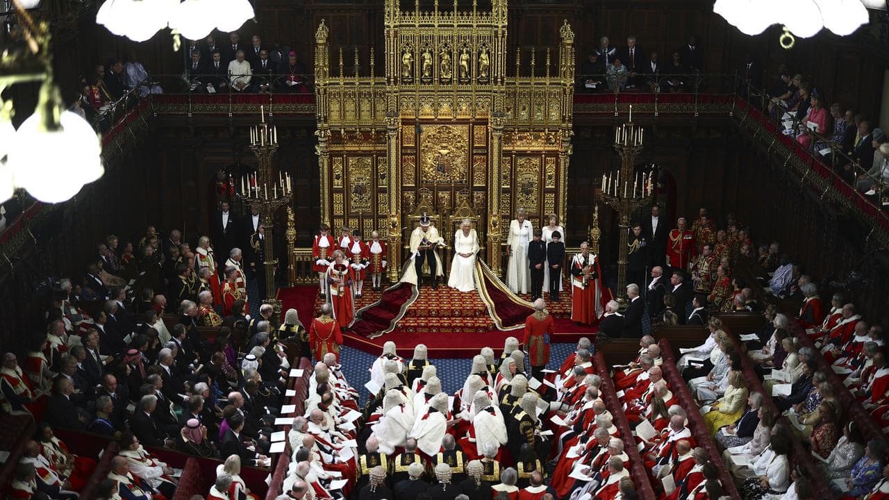 Britain's King Charles III speaks in the House of Lords