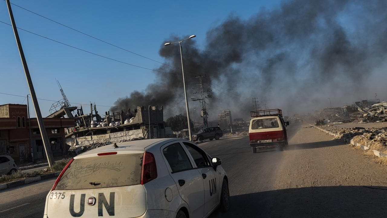 Smoke following an Israeli air strike in the Al-Zawaida neighborhood