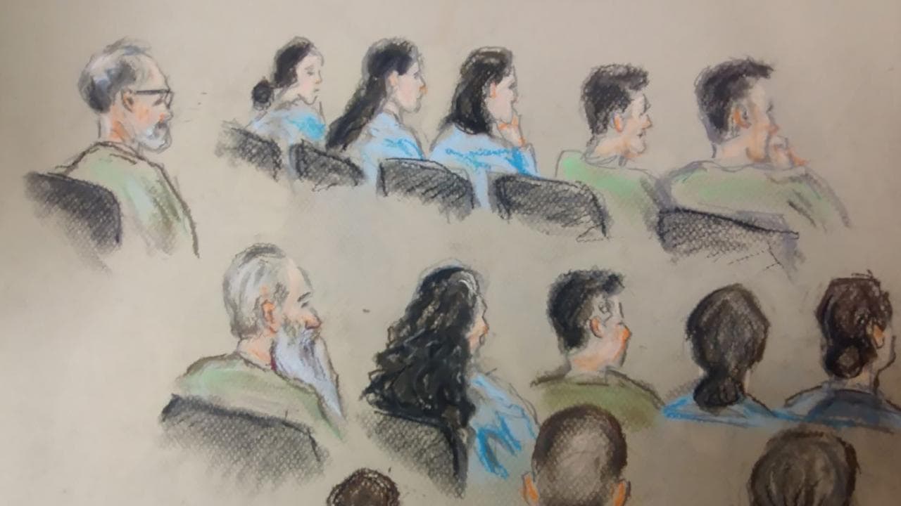 Court sketch of people charged over the death of Elizabeth Struhs, 8.