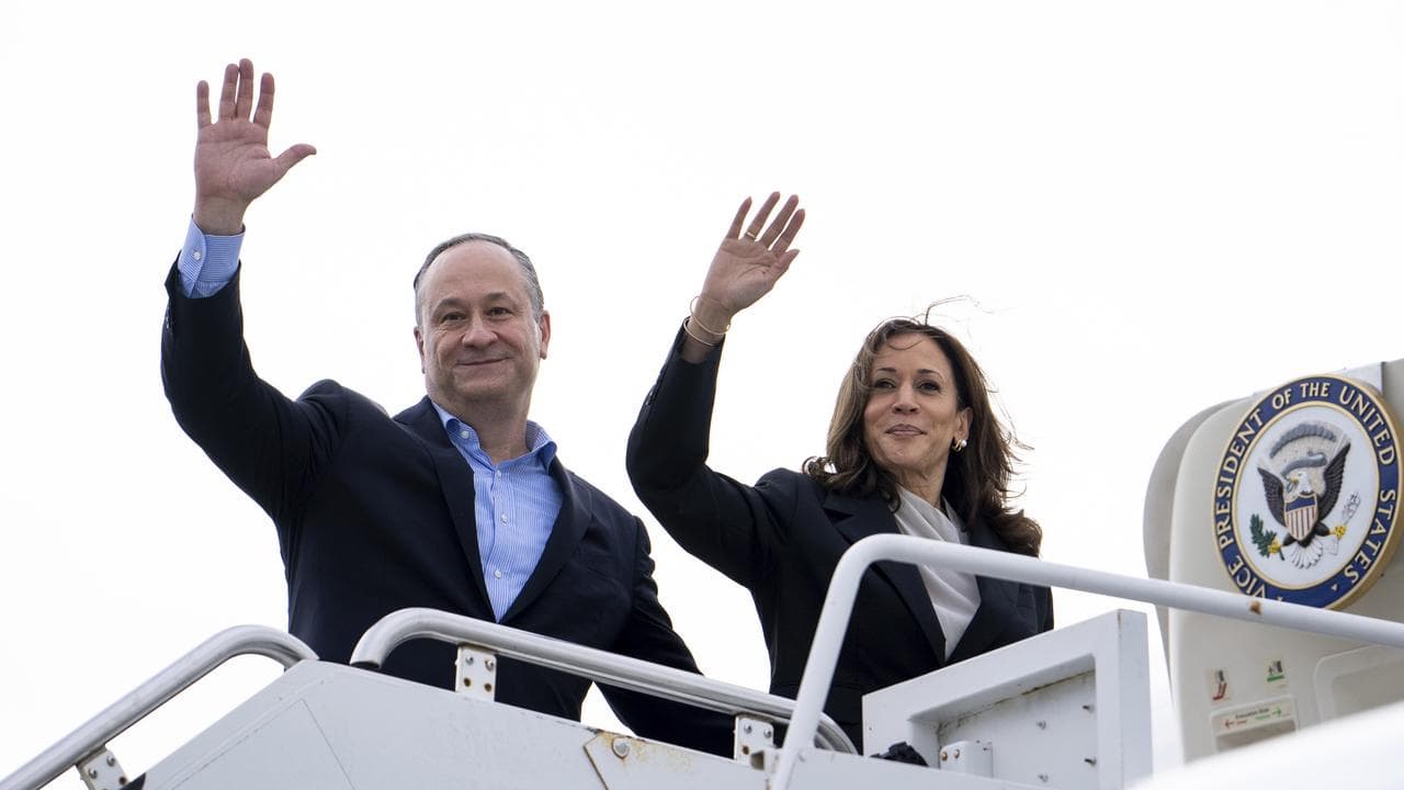 US Vice-President Kamala Harris and Douglas Emhoff on Air Force Two