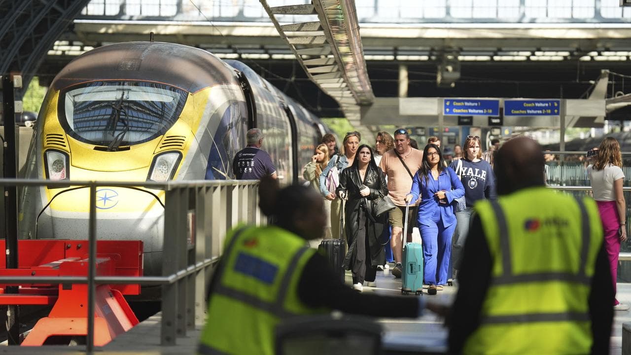 Eurostar passengers at St Pancras station in central London
