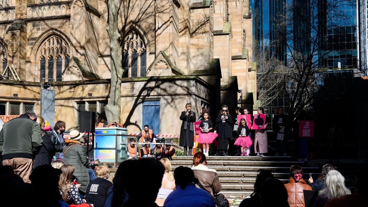 Speakers at a Sydney rally against domestic violence