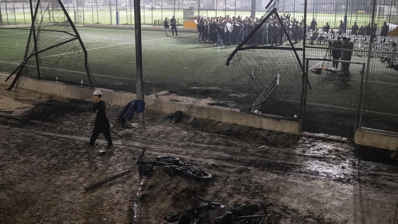 The soccer field in Majdal Shams, after the rocket strike