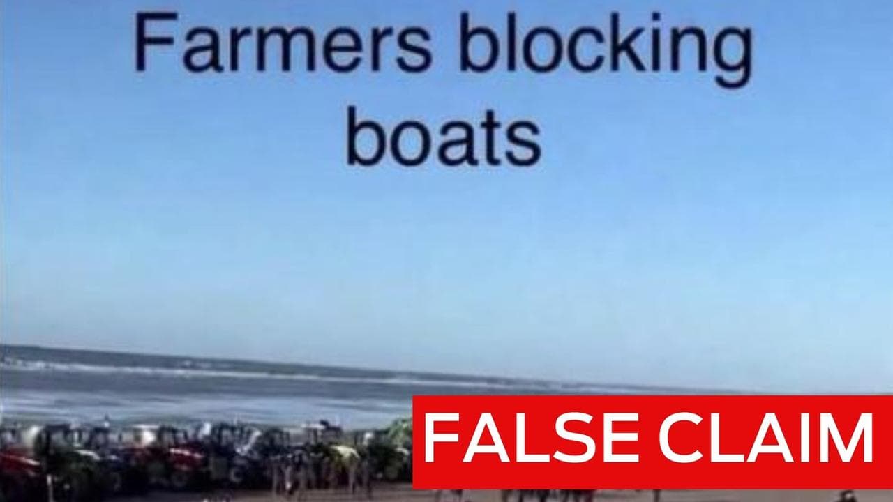 An image of French farmers' protest with UK anti-immigrant messaging.