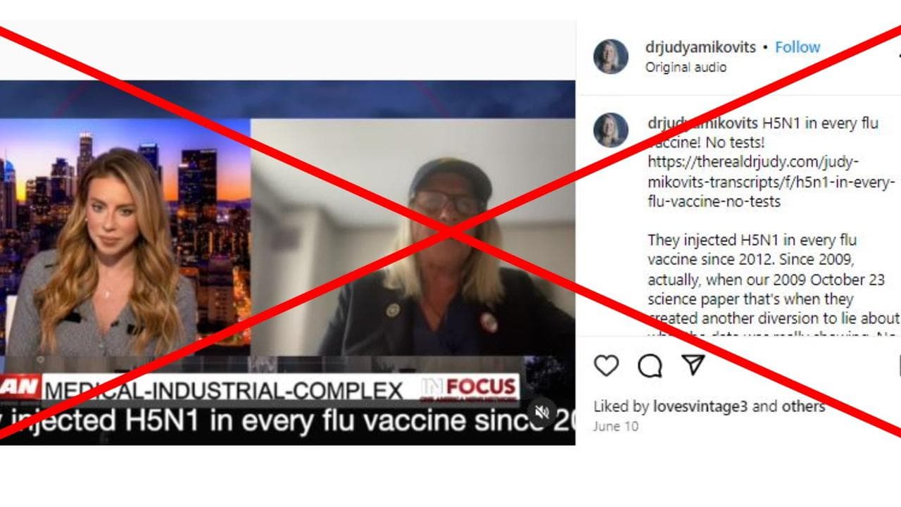 A screenshot showing the false claim on Instagram