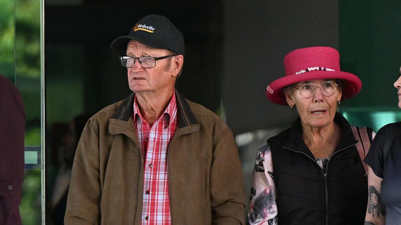 Witness Victor Lewis (left) leaving the Brisbane Coroners Court