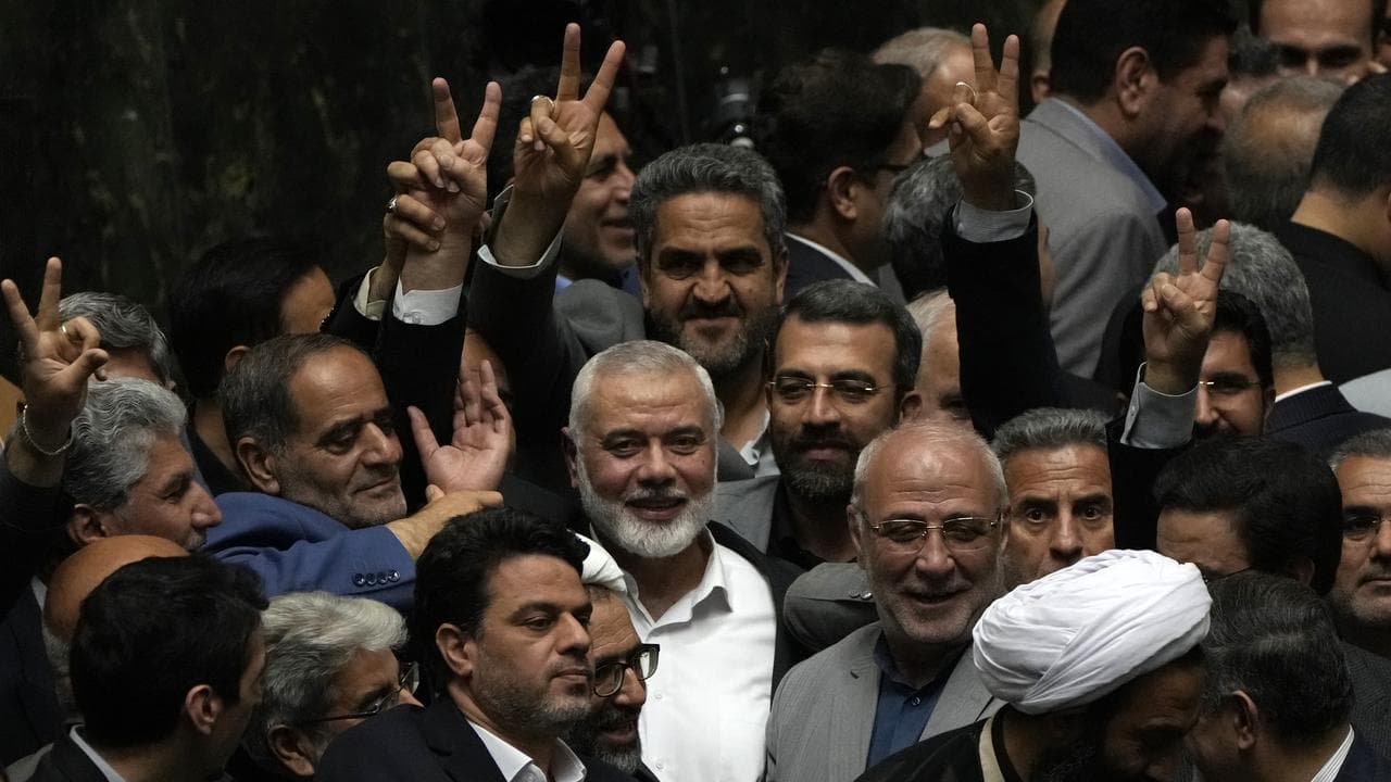 Palestinian Hamas chief Ismail Haniyeh in Iran's parliament in Tehran
