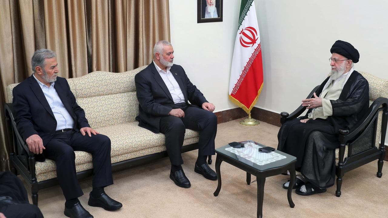 Iran's president, Ismail Haniyeh and Ayatollah Ali Khamenei
